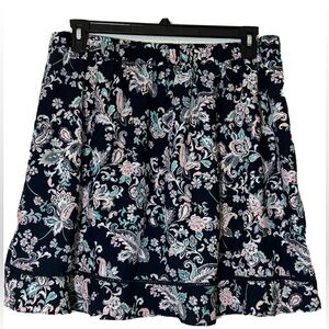 Womens Ann Taylor Loft Skirt Navy Blue Pink Floral Flowered lightweight SZ Large